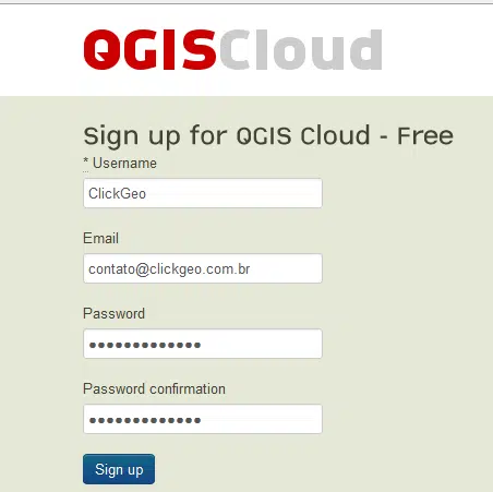 Criar conta no QGIS Cloud