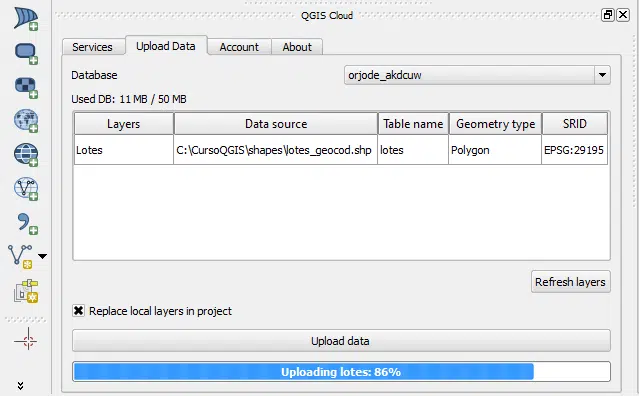 QGIS Cloud Plugin: Upload Data
