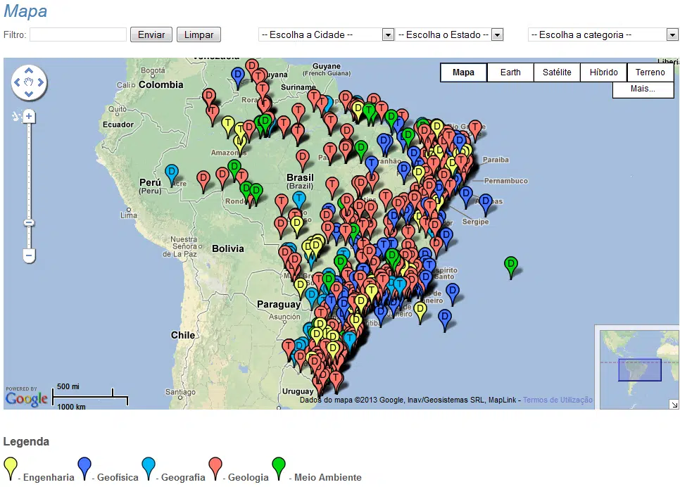 Mapa de Publicações sobre Geociências