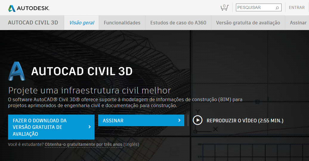 Site da Autodesk: Como Instalar o AutoCAD Civil 3D com Licença Gratuita por 3 Anos