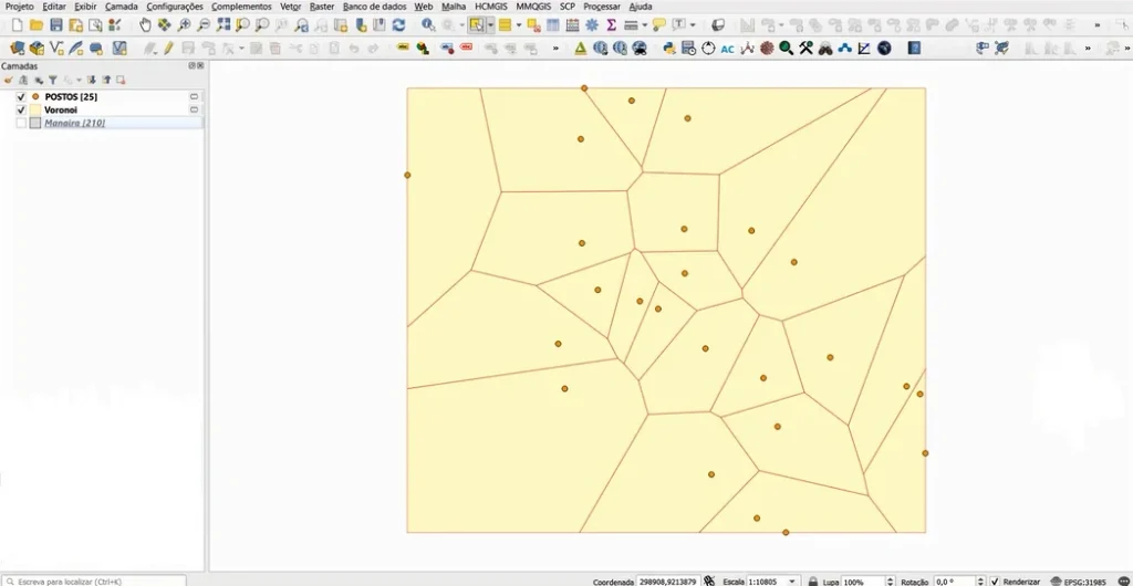 Interpretar o polígono de Voronoi